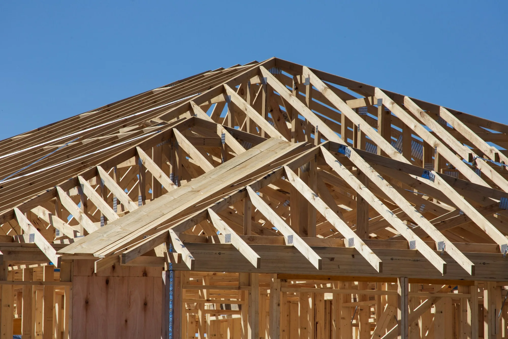 Timber framing of a house under construction